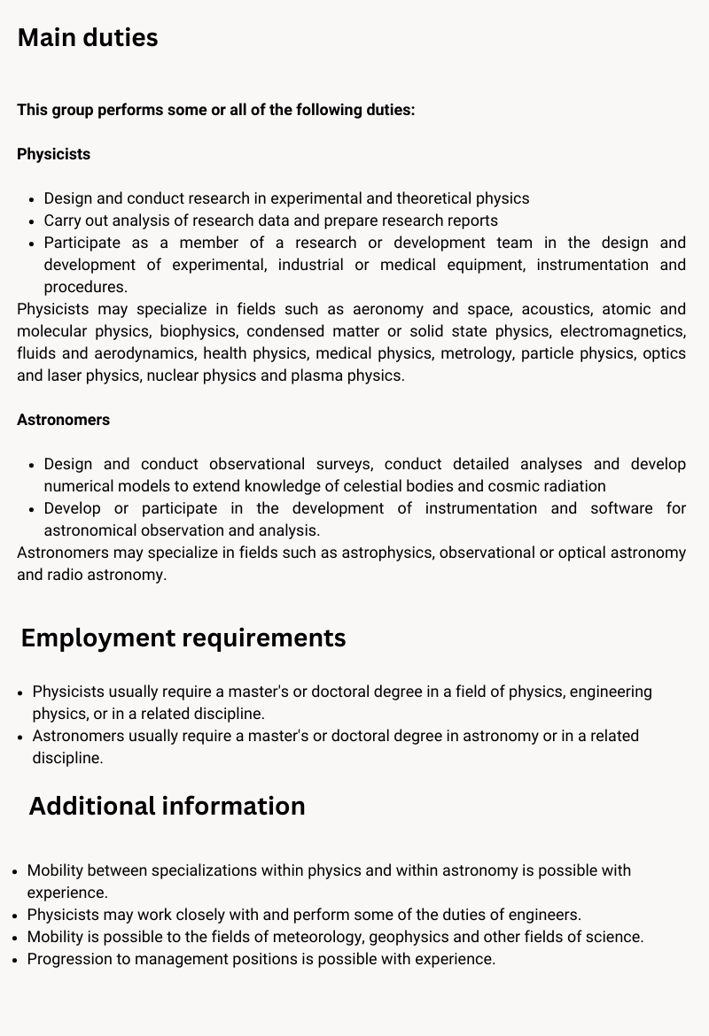 Noc Code 21100 - Physicists and astronomers